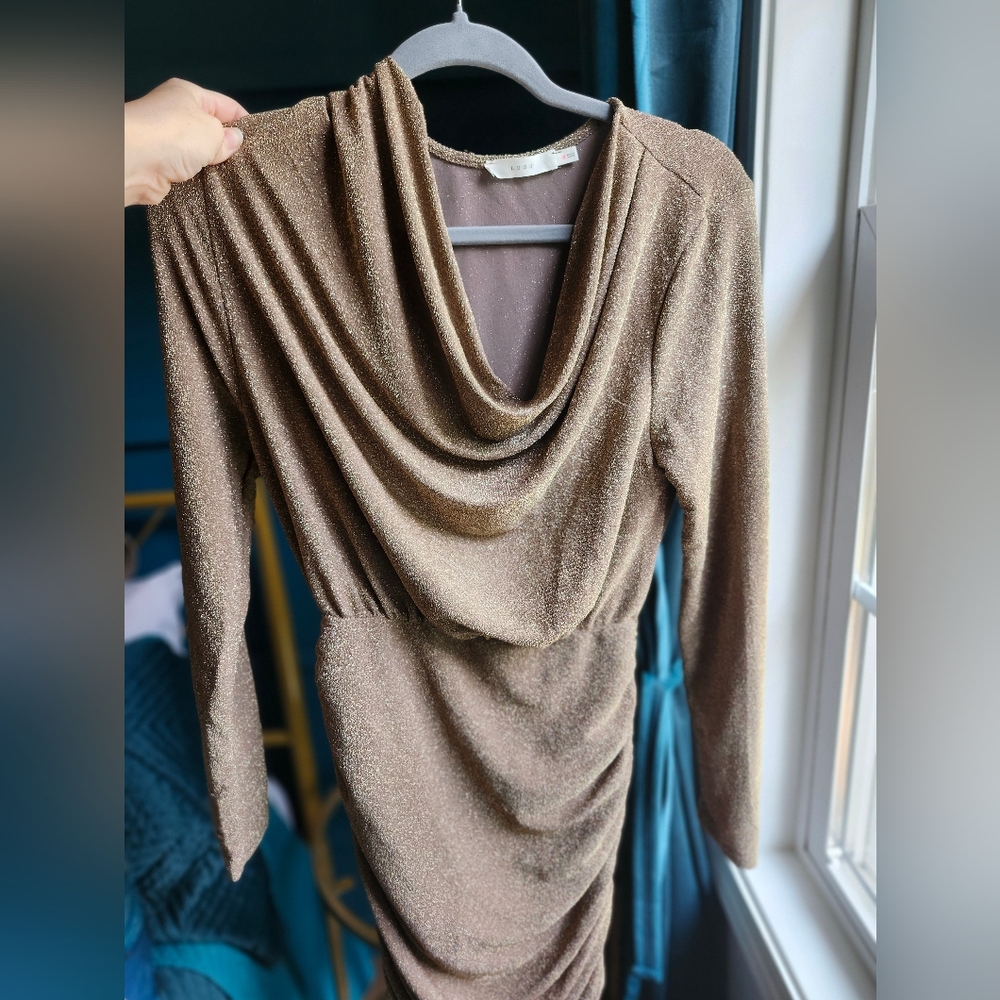 Lush Shimmering Gold Cowl Neck Sweater